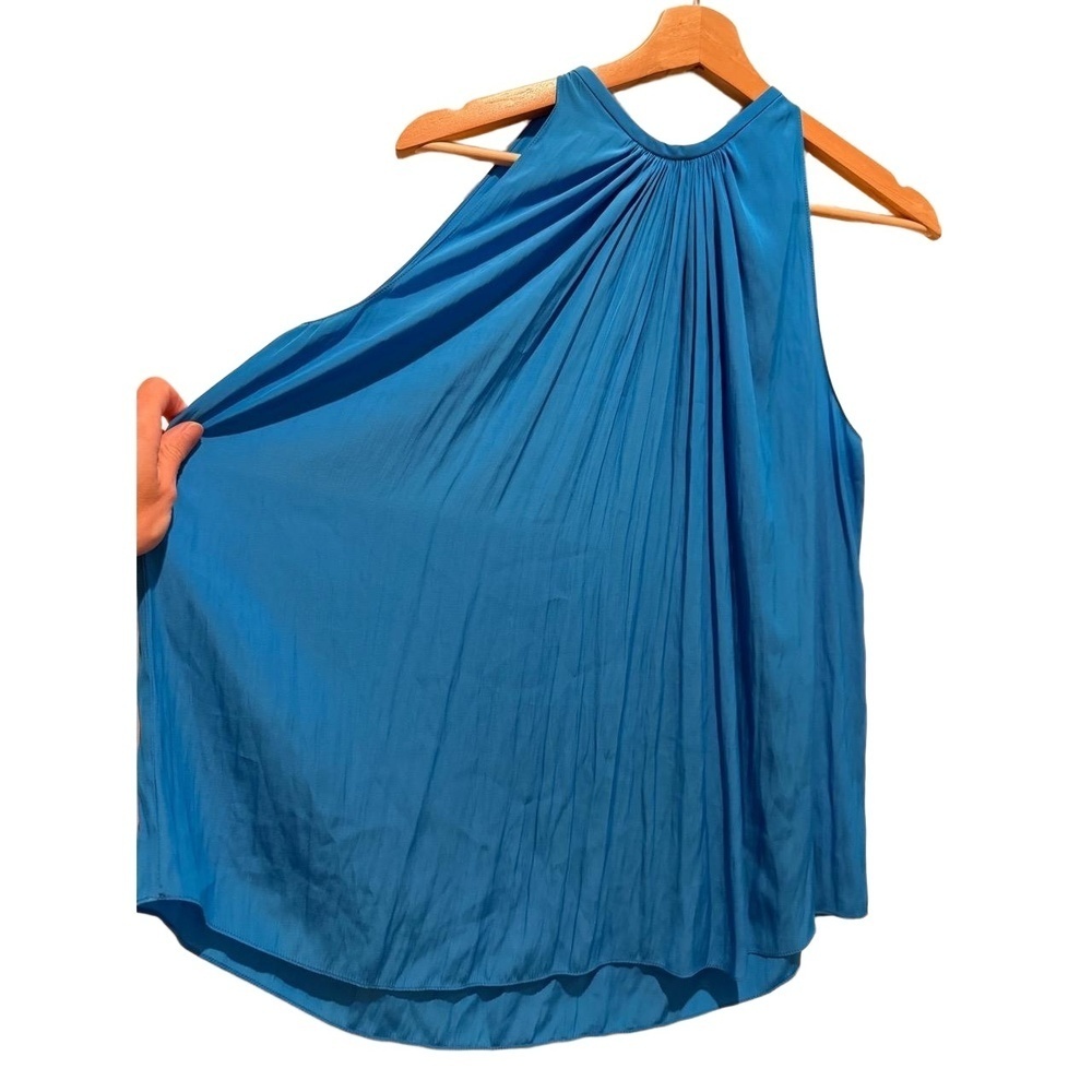 Ramy Brook Womens Blue Gathered Pleated Sleeveless Blouse Elegant Chic XS - Picture 2 of 8